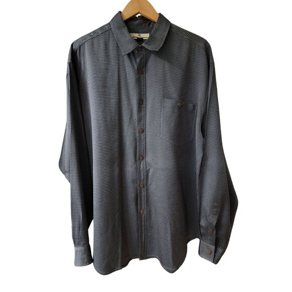 Tommy Bahama 100% Silk Men's Gray Check Long-Sleeve Button-Up Shirt Large - Picture 1 of 4